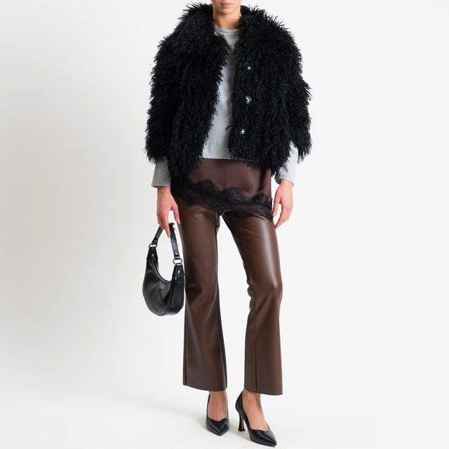 Tensione in-T-shirt doppio tessuto con pizzo - grigio/cioccolato