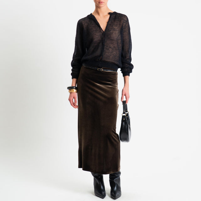 Tensione in-Gonna velluto ciniglia elastico in vita - moro