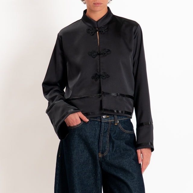 Tensione in-Camicia mandarin in satin - nero