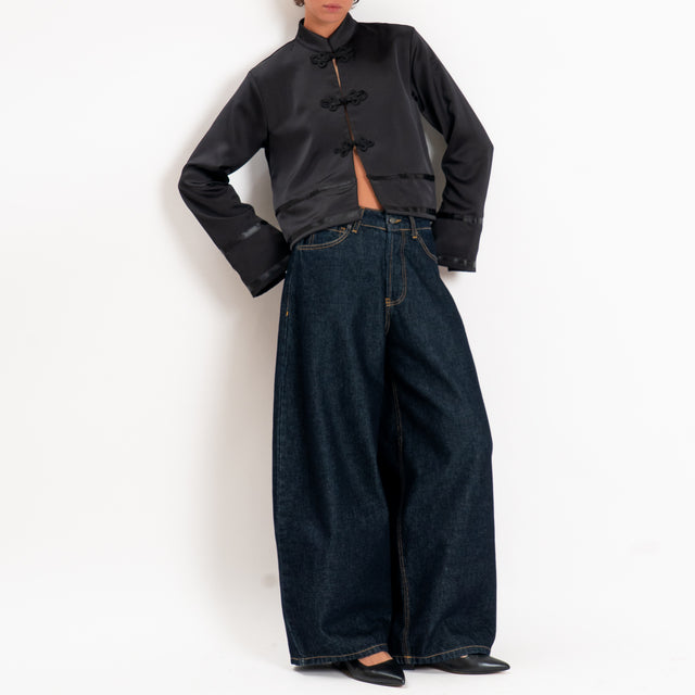 Tensione in-Camicia mandarin in satin - nero