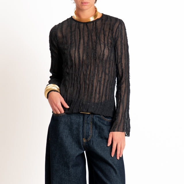 Tensione in-Blusa goffrata dettaglio tulle - nero