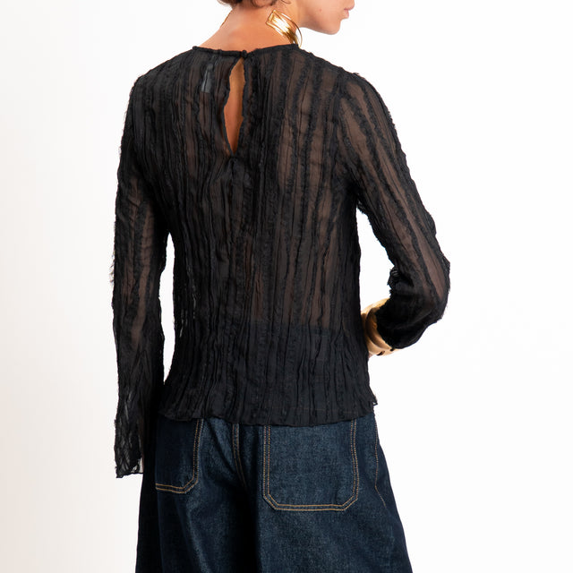 Tensione in-Blusa goffrata dettaglio tulle - nero