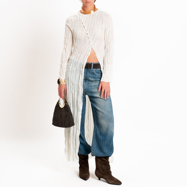 Tensione in-Cardigan goffrato chiusura asimmetrica - burro