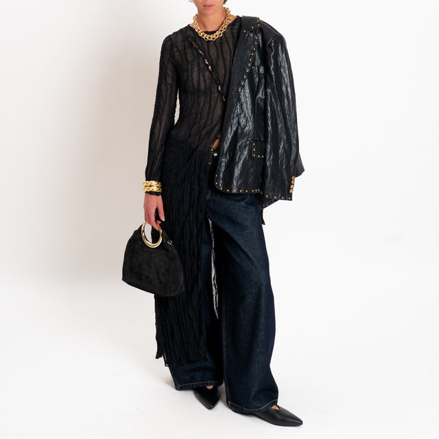 Tensione in-Cardigan goffrato chiusura asimmetrica - nero