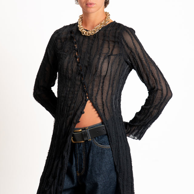 Tensione in-Cardigan goffrato chiusura asimmetrica - nero
