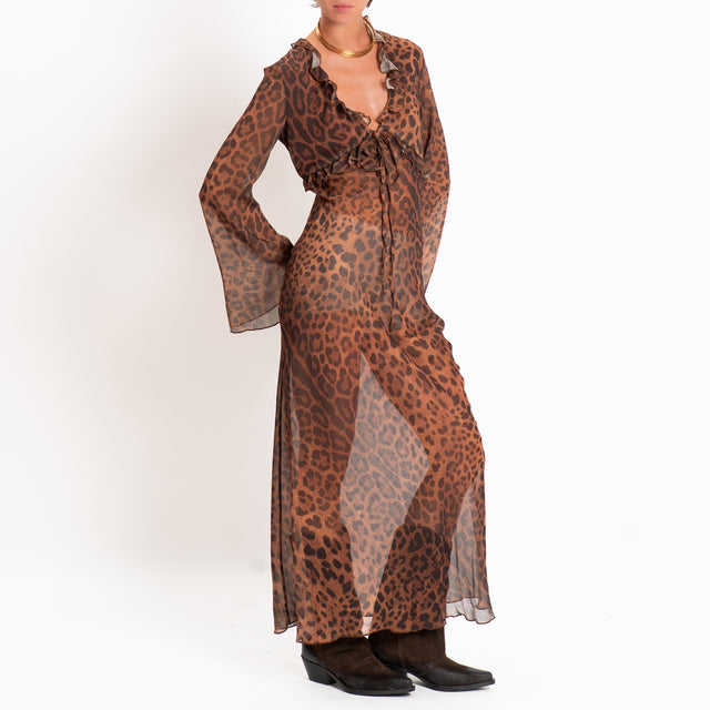 Tensione in-Abito georgette animalier con rouches - cuoio/moro