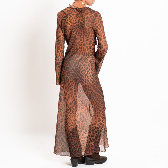 Tensione in-Abito georgette animalier con rouches - cuoio/moro