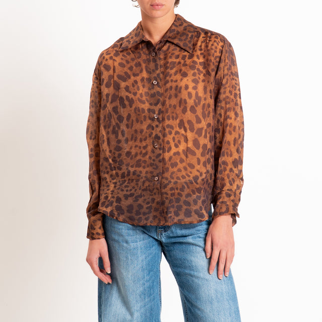 Tensione in-Camicia lyocell animalier - cuoio/moro