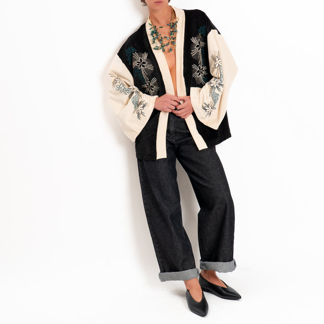 Tensione in-Kimono velluto ricamato - nero/burro