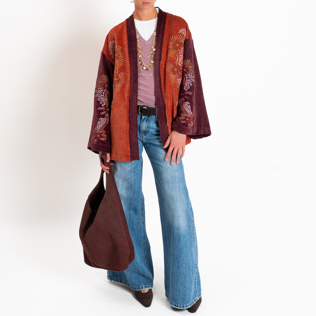 Tensione in-Kimono velluto ricamato - coccio/bordeaux