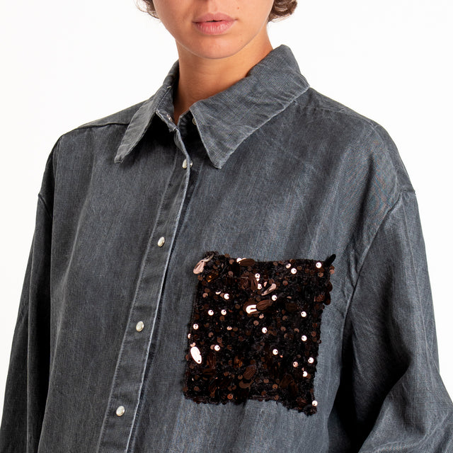 Tensione in-Camicia chambray tascha paillettes - denim grigio