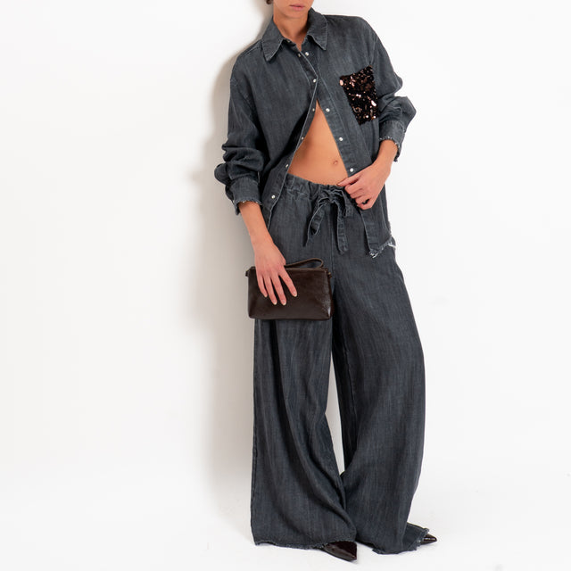 Tensione in-Pantalone chambray sfrangiato con coulisse - denim grigio