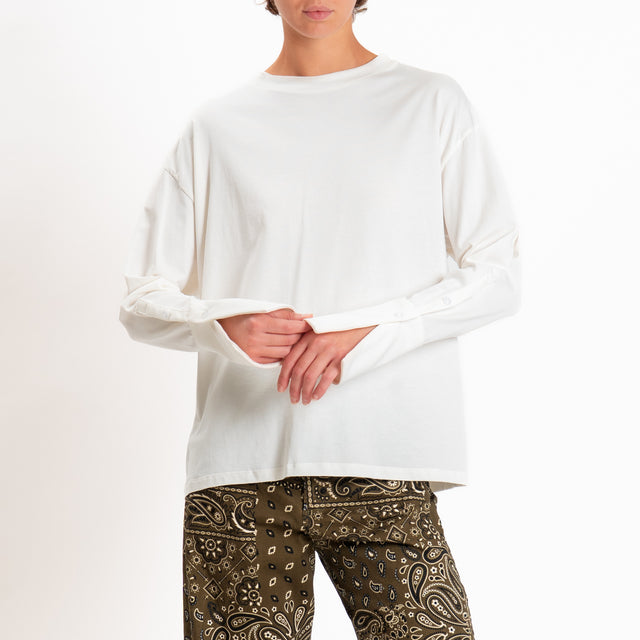 Tensione in-T-shirt girocollo in cotone - panna