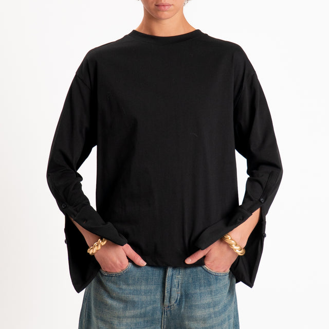 Tensione in-T-shirt girocollo in cotone - nero