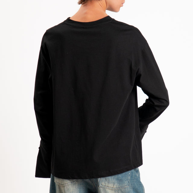 Tensione in-T-shirt girocollo in cotone - nero