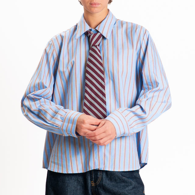 Tensione in-Camicia righe con cravatta - celeste/bordeaux