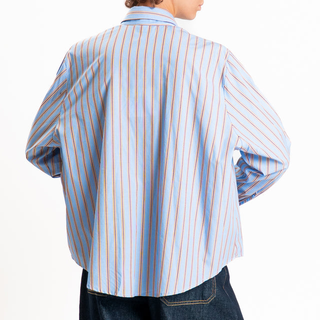 Tensione in-Camicia righe con cravatta - celeste/bordeaux
