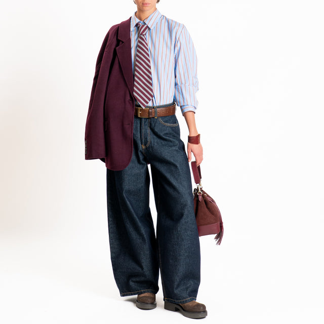 Tensione in-Camicia righe con cravatta - celeste/bordeaux