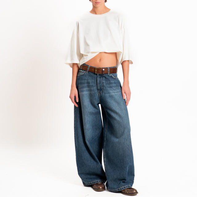 Tensione in-T-shirt manica scesa laccio interno - panna