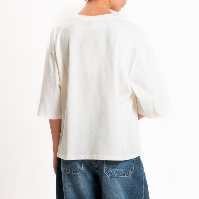 Tensione in-T-shirt manica scesa laccio interno - panna