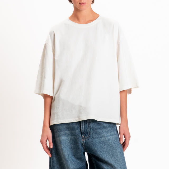 Tensione in-T-shirt manica scesa laccio interno - panna