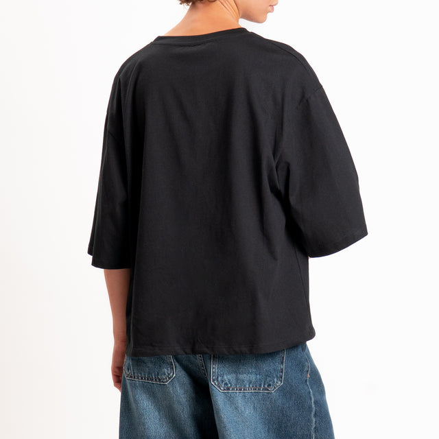 Tensione in-T-shirt manica scesa laccio interno - nero