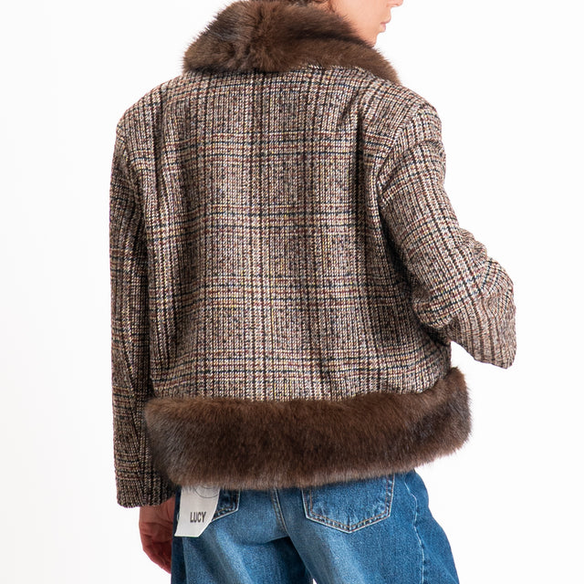 Tensione in-Giacca tweed con ecopelliccia - moro/vino/nero