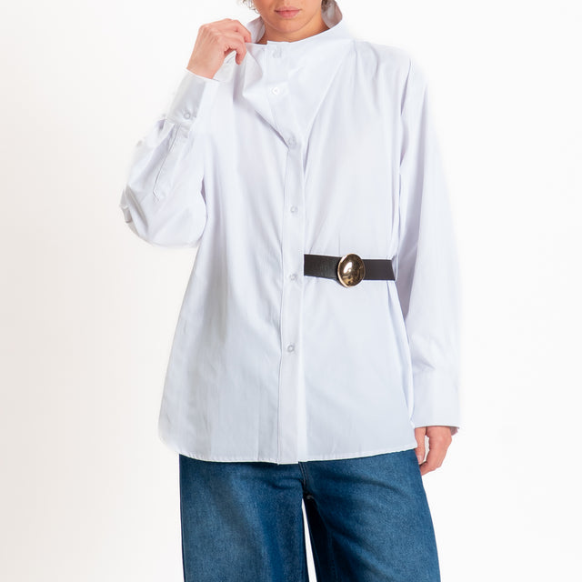 Tensione in-Camicia collo montato con cintura - bianco