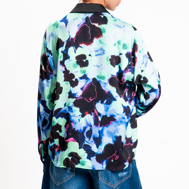 Tensione in-Camicia fantasia floreale - nero/azzurro/viola