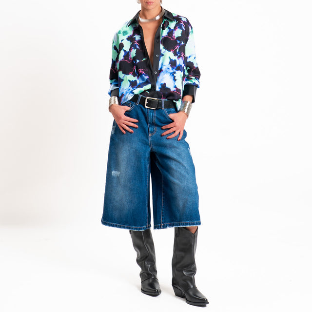 Tensione in-Camicia fantasia floreale - nero/azzurro/viola