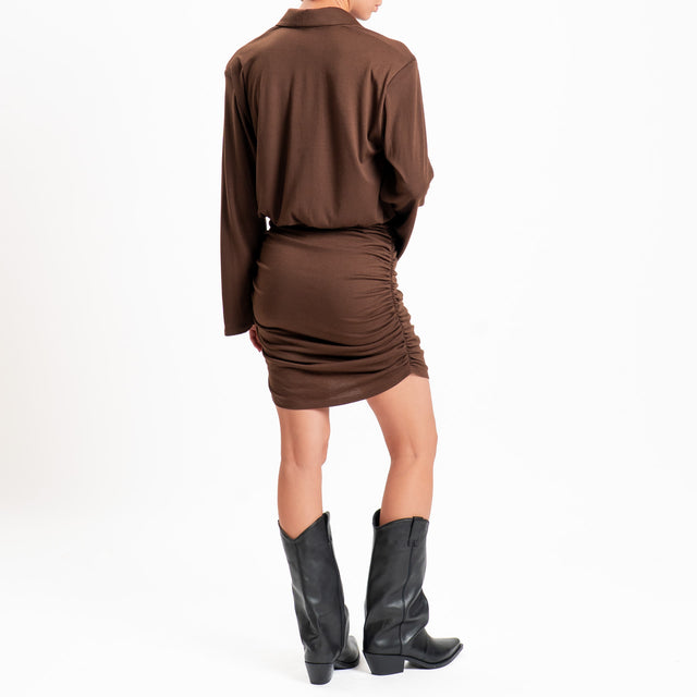 Tensione in-Abito jersey collo polo con arriciatura - moro