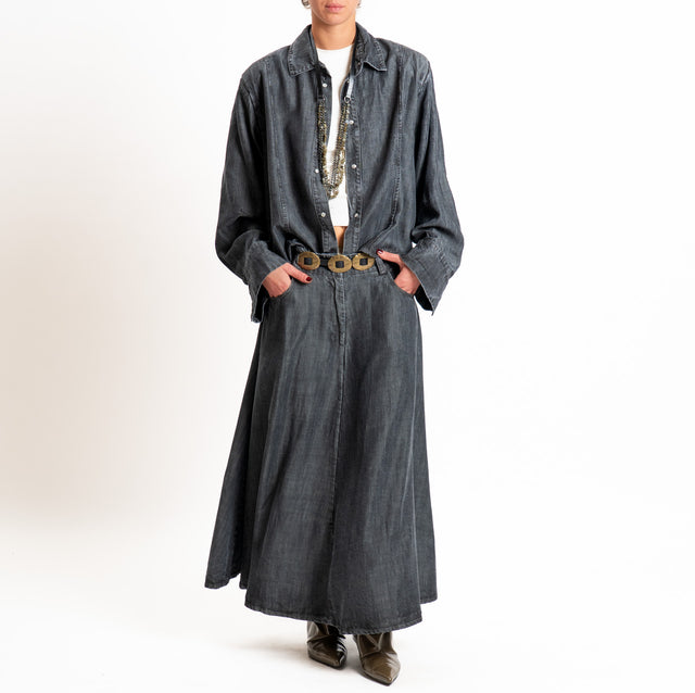 Tensione in-Camicia jeans stone washed con spalline - denim nero
