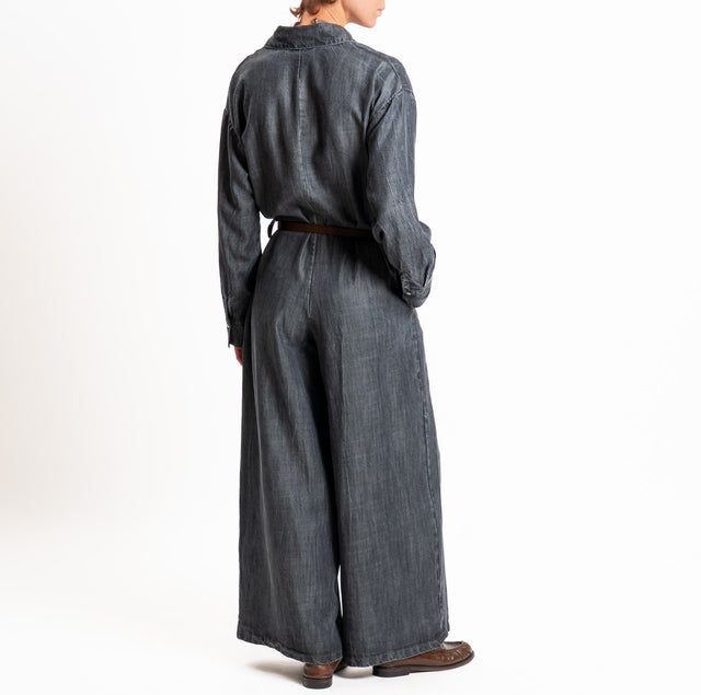 Tensione in-Tuta jeans stone washed con cintura - denim nero