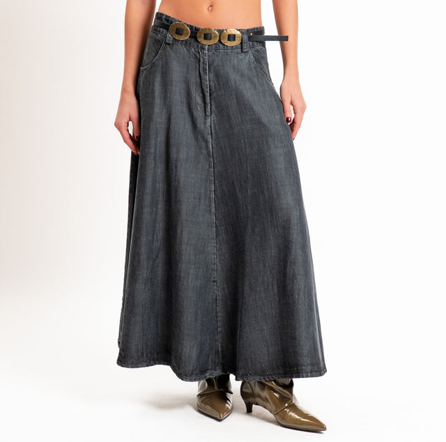 Tensione in-Gonna jeans stone washed con cintura - denim nero