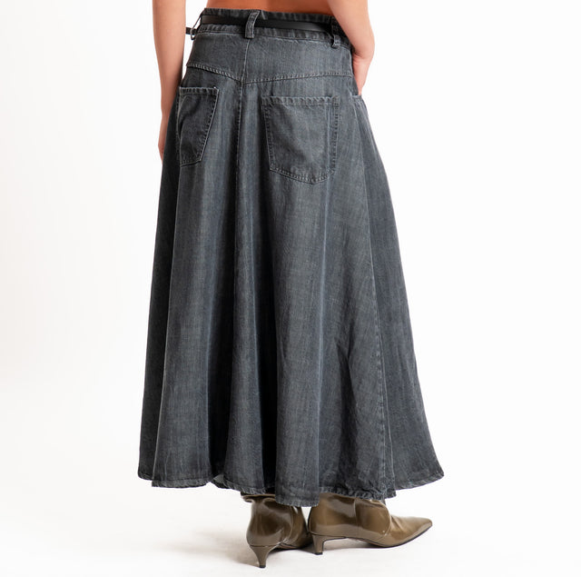 Tensione in-Gonna jeans stone washed con cintura - denim nero