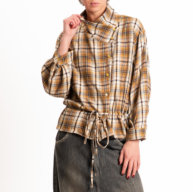 Tensione in-Camicia tartan collo montato - cuoio/moro/sand