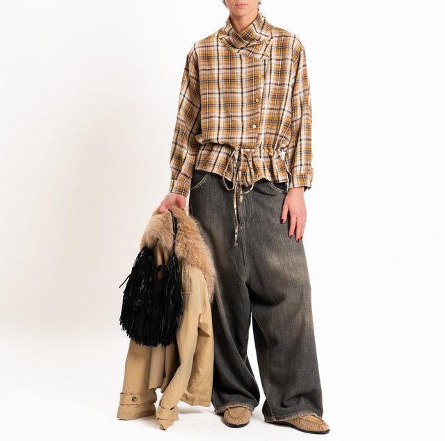 Tensione in-Camicia tartan collo montato - cuoio/moro/sand