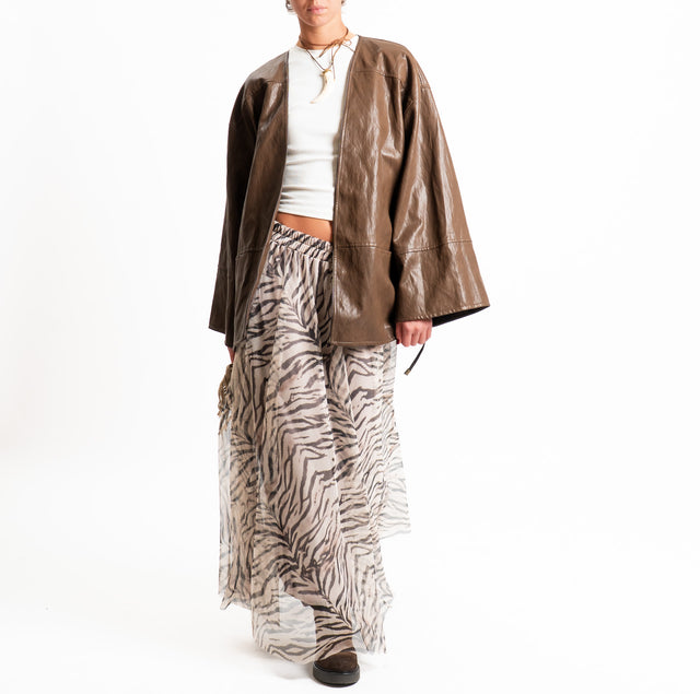 Tensione in-Kimono similpelle con cintura - tabacco