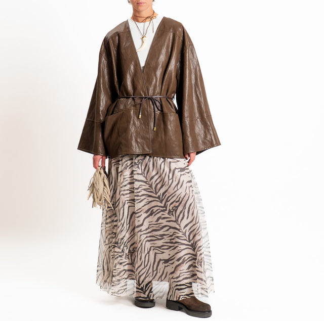 Tensione in-Kimono similpelle con cintura - tabacco