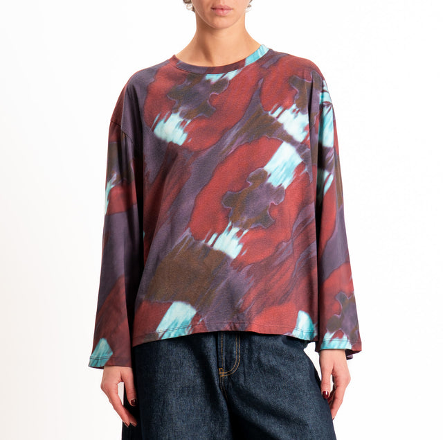 Tensione in-T-shirt fantasia manica ampia - moro/acqua/vino
