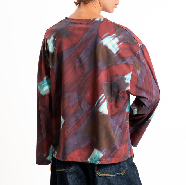 Tensione in-T-shirt fantasia manica ampia - moro/acqua/vino