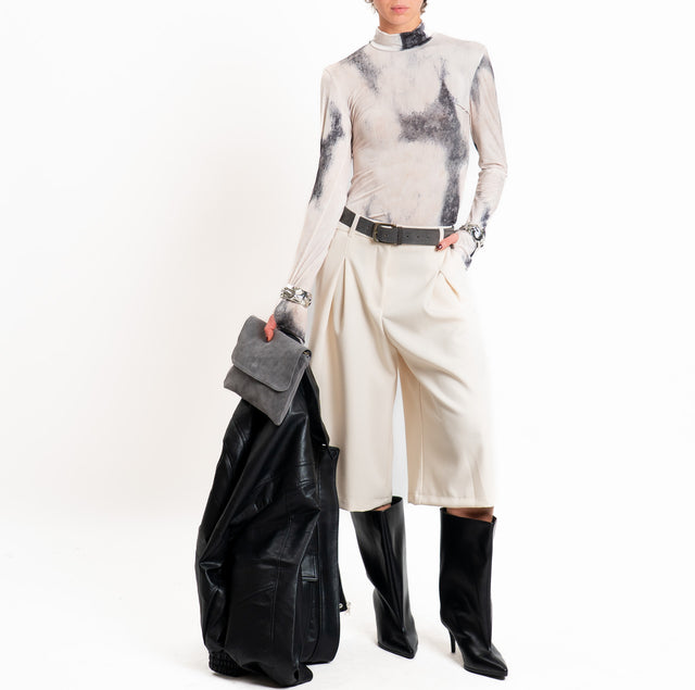 Tensione in-T-shirt fantasia sfumata collo montato - beige/nero