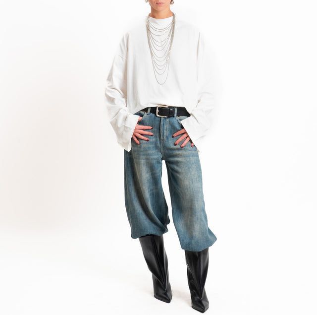Tensione in-T-shirt over manica ampia - panna