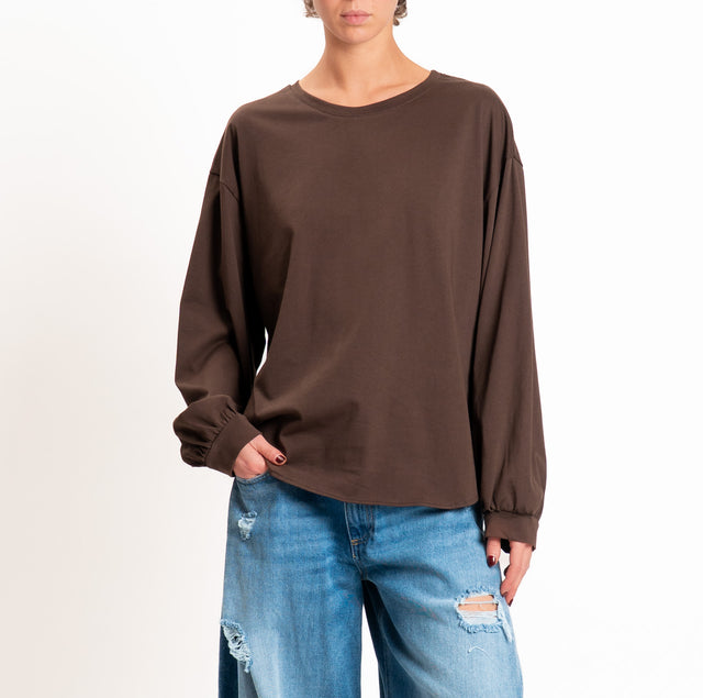 Tensione in-T-shirt girocollo stondata - moro