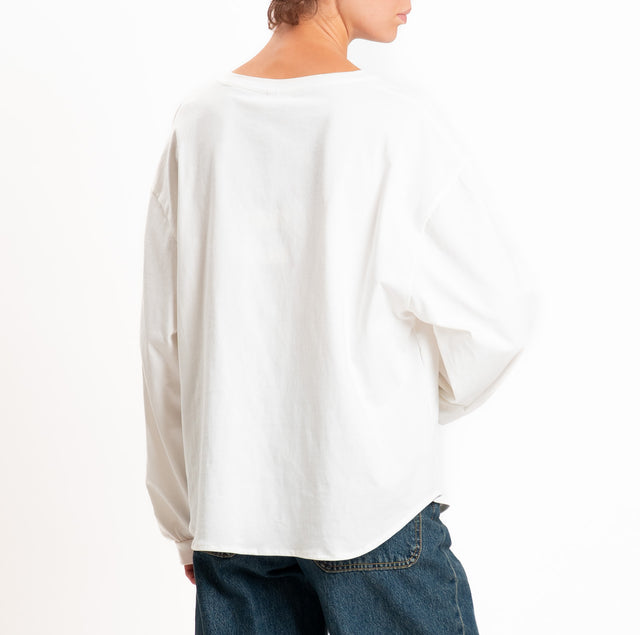 Tensione in-T-shirt girocollo stondata - panna