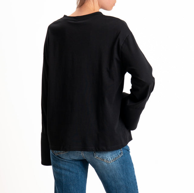 Tensione in-T-shirt manica ampia con polsini e bottoni - nero