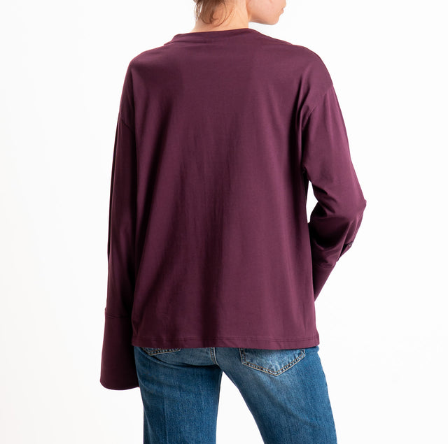 Tensione in-T-shirt manica ampia con polsini e bottoni - vino