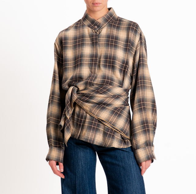Tensione in-Camicia check con pannello - cammello/moro