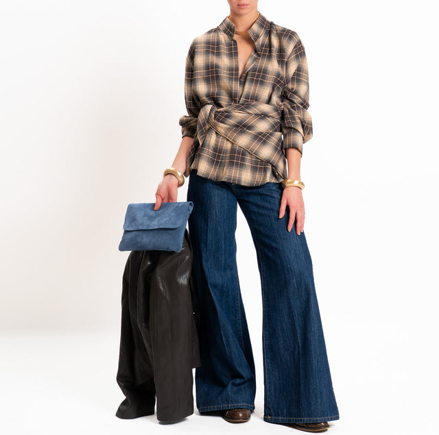 Tensione in-Camicia check con pannello - cammello/moro