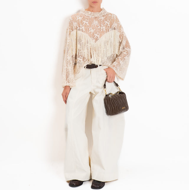 Tensione in-T-shirt in pizzo con frange - burro